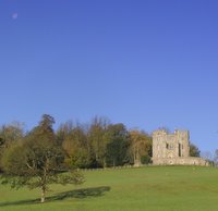Midford Castle and the moon - from the old line